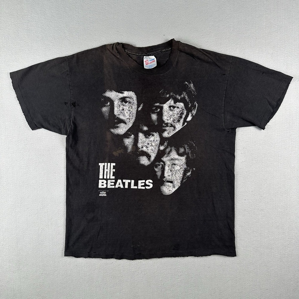 Vtg 90s The Beatles Shirt Men's XL Black Double Sided Winterland Distressed
